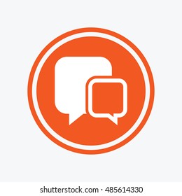 Chat sign icon. Speech bubbles symbol. Communication chat bubbles. Graphic design element. Flat communication symbol on the round button. Vector