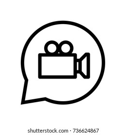 Chat sign Video icon, iconic symbol inside a speech bubble, isolated on white background. Vector Iconic Design.
