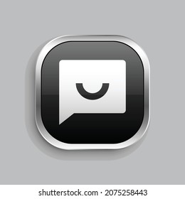diseño de icono de relleno de sonrisa de chat. Estilo botón brillante rectángulo redondeado aislado en fondo gris. Ilustración del vector