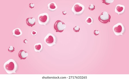 Burbuja de discurso de chat con corazones 3D. redes sociales como icono. mensaje de amor de chat con corazones 3D lindos. Día de San Valentín. comentario de amor App. concepto de redes sociales, emoticono de amor. Vector 3D.