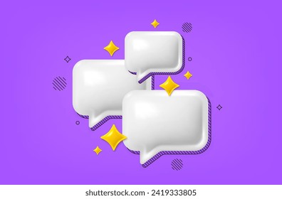 Chat speech bubble 3d icon. Empty dialog comment icon. Talk message boxes. Modern realistic 3d design. Support speech bubble, chat message box. Social media dialog group banner. Vector