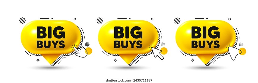 Chat-Sprechblasen-3D-Symbole. Ein großer Kauftag. Sonderpreisschild. Werberabatte-Symbol. Das große Chat-Angebot. Banner für Sprechblasen. Sprechblase des Textfelds. Vektor