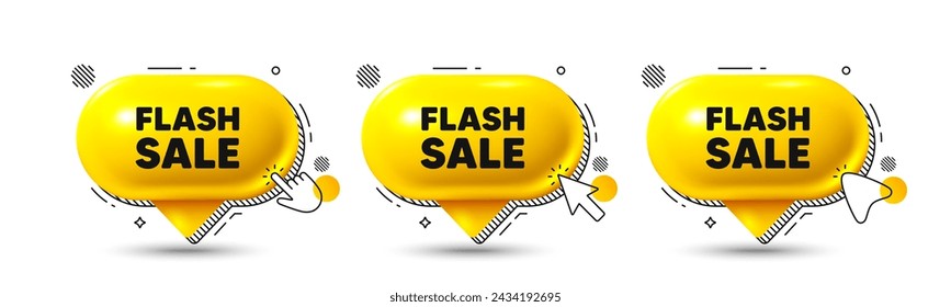 Chat speech bubble 3d icons. Flash Sale tag. Special offer price sign. Advertising Discounts symbol. Flash sale chat offer. Speech bubble banners. Text box balloon. Vector