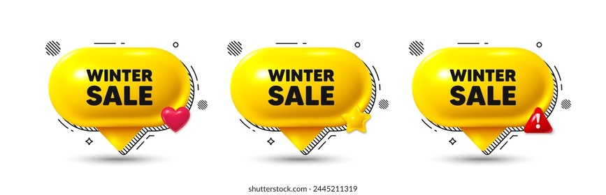 Chat speech bubble 3d icons. Winter Sale tag. Special offer price sign. Advertising Discounts symbol. Winter sale chat offer. Speech bubble banners. Text box balloon. Vector