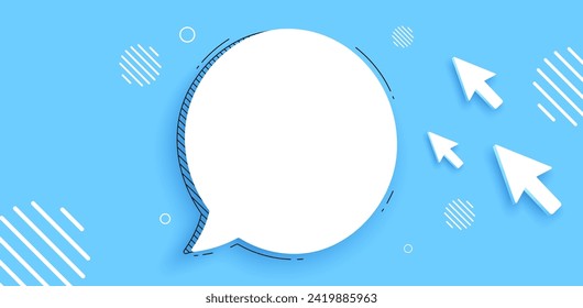 Chat speech bubble banner with cursor. Chat comment icon. Talk message box. Modern realistic 3d design. Support speech bubble, chat message box. Social media dialog banner. Vector