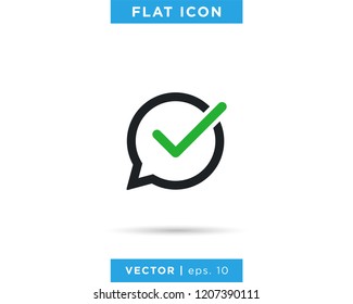 Chat Speech Bubble and Green Check Mark Icon Vector Logo Design Template.