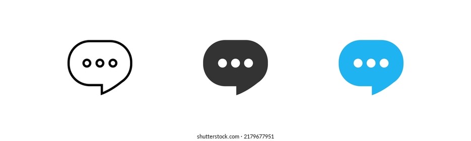 Chat speech bubble icon set different button. Chatting and messaging logo with dots. Vector isolated flat illustration, eps10