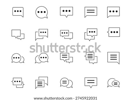 Chat Speech Bubble Icon Set: Simple Line Art Illustrations for Communication, Messaging, and Dialogue Concepts