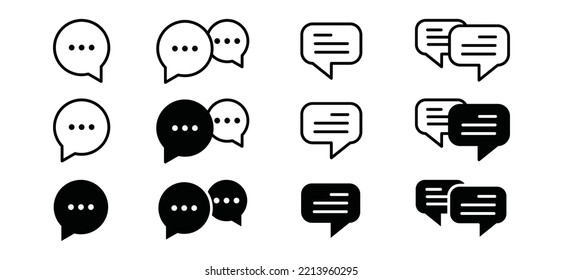 Chat speech bubble icon vector collection. Simple chat, talk speech bubble sign silhouette. Social media message symbol illustration