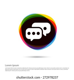 Chat speech bubble icon, White pictogram icon creative circle Multicolor background. Vector illustration. Flat icon design style
