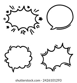 Chat and speech bubble icons set in doodle art. Message Icon, pop art style on vector illustration