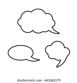 Chat speech bubble line icons isolated on white. Vector illustration. Black contour.