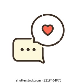 Símbolo de chat o burbuja de discurso de logo con forma de corazón de amor para la comunicación. Ilustración de diseño gráfico de estilo de línea delgada mínima aislada en fondo blanco.