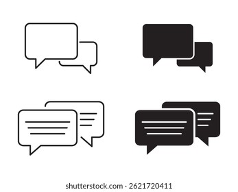 Bolha de fala de bate-papo definida em contorno ou preto sentir vetor de cor isolado no fundo branco. Ícones de bate-papo de linha para design plano. Chat speech bubble. ilustração vetorial.