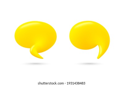 Chat Speech Bubble set. Yellow 3d talk balloon. Think and Speak cloud with smooth blend. Cartoon dialogue speech bubble. Conversation talk message 3d balloon. Chat speak banner. Think cloud vector