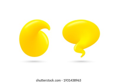 Chat Speech Bubble set. Yellow 3d talk balloon. Think and Speak cloud with smooth blend. Cartoon dialogue speech bubble. Conversation talk message 3d balloon. Chat speak banner. Quote vector