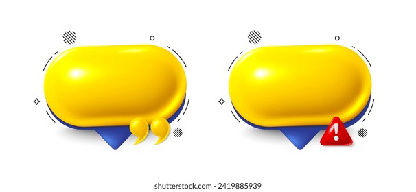 Chat speech bubble set. Yellow chat comment 3d icon. Talk message box. Modern realistic 3d design. Support speech bubble, chat message box. Social media dialog banners. Vector