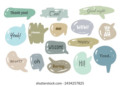 Chat speech bubble with talk phrase for communication set. Question, shout expression and comment message for chatting and social media conversation vector illustration isolated on white background