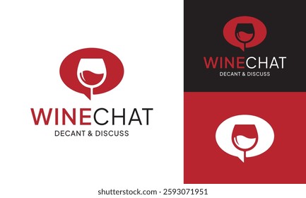 Chat Speech Bubble with Wine Glass Logo Design Template. The logo represents an Online Discussion Place about Wine. Suitable for Wine Bar Party Message Discussion Conversation Social Community Group