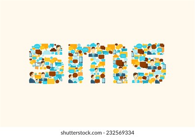 Chat speech bubbles communication icons flat set in sms lettering shape vector illustration
