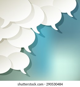 chat speech bubbles ellipse vector white in the corner on a blue bokeh background