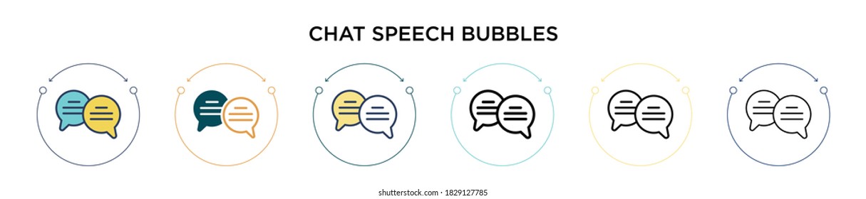 Chat speech bubbles icon in filled, thin line, outline and stroke style. Vector illustration of two colored and black chat speech bubbles vector icons designs can be used for mobile, ui, web