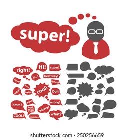 Chat, Sprache, Blasen-Symbole, Illustrationen, Zeichensatz, Vektorgrafik