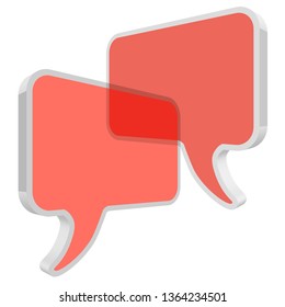 Chat speech bubbles in perspective vector Coral color transparent on a white background