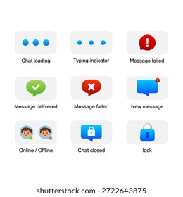 Iconos de interfaz de usuario de Estado de chat para la aplicación de mensajería.Ilustración vectorial