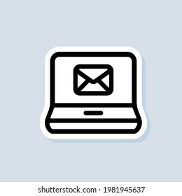 Chat sticker. Laptop with envelope. Newsletter logo. Computer. Email and messaging icons. Vector on isolated background. EPS 10.