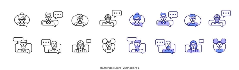 Chat support icons. Users exchanging messages. Pixel perfect, editable stroke icons