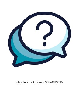 Chat and support line color icon. FAQ and chat bubble with question mark.