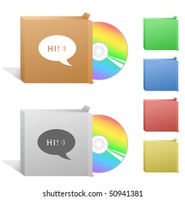 Chatsymbol. Box mit kompakter Festplatte.