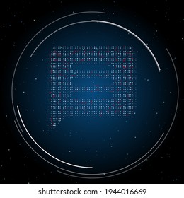 The chat symbol filled with white dots. Pointillism style. Some dots is red. Vector illustration on blue background with stars