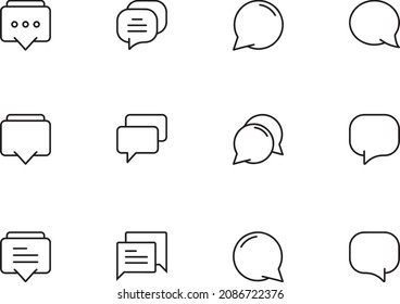 chat talk bubble outline icon in the flat style set black.