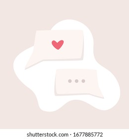 Plantilla de conversación. Enviar mensaje de amor.Icono del corazón. Imagen simple vectorial sobre fondo beige claro con nube abstracta blanca.