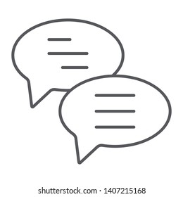 Chat thin line icon, message and communication, speech bubbles sign, vector graphics, a linear pattern on a white background, eps 10.