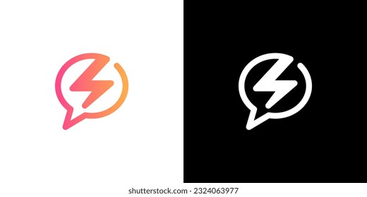 Chat Thunderbolt logo, Talk lightning logo, quick flash chat logo, icon, vector