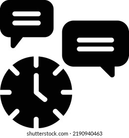 Chat Time Icon With Glyph Style, Time Management Sign And Symbol Isolated On White Background