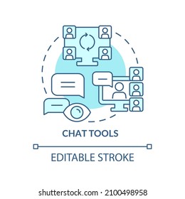 Icono de concepto turquesa de herramientas de chat. Ilustración de línea delgada de ideas abstractas de tipo de software empresarial. Comunicación de equipo. Dibujo de contorno aislado. Trazo editable. Fuentes Roboto-Medium, Myriad Pro-Bold utilizadas