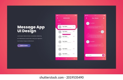 Chat UI Application design concept.  Social network messenger communication service screen template. Mobile phone live-chat boxes.