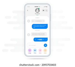 Chat UI Application design concept. Social network communication service screen template. Mobile phone live chat boxes. Smartphone online app on screen. Vector flat style illustration, UX UI