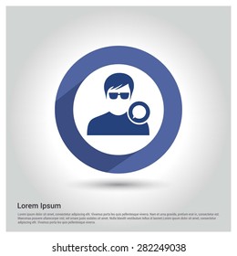 Chat with user icon, Circle Long shadow pictogram icon on gray background.