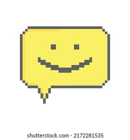 Chat vector icon with smile. Social network Pixel art icon. 8 bit logo. eps10