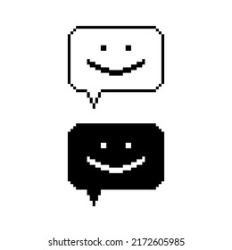 Chat Vektorsymbol mit Lächeln. Symbol-Set für Social Network Pixel Art. 8-Bit-Logo. eps10
