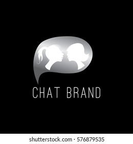 Chat vector logo design template. Speech balloon with girls silhouettes illustration.