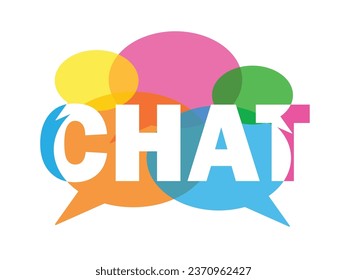 CHAT vector typography banner with colorful overlapping speech bubbles