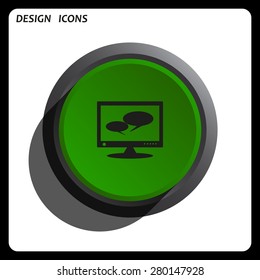 chat via computer . icon. vector design Green Start button, forward, to continue. Flat design style.