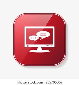 chat via computer red glossy button, vector