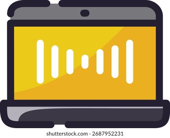 Chat visualizes sound waves on laptop screen. Perfect for tech blogs, music websites, and social media posts. Modern design concept.